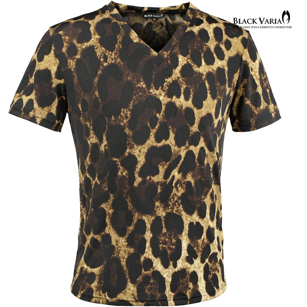 乐天商城 - BLACK VARIA ブラックバリア blackvaria Tシャツ ヒョウ 豹 Vネック メンズ レオパード 日本製 スリム 半袖Tシャツ mens ファッション おしゃれ(ブラウン茶) 233154
