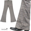 ベルボトム チェック柄 ブーツカット メンズ フレア ストレッチ ローライズ ボトムス パンツ mens ファッション おしゃれ パンタロン(ベージュ茶グレンチェック) 232102