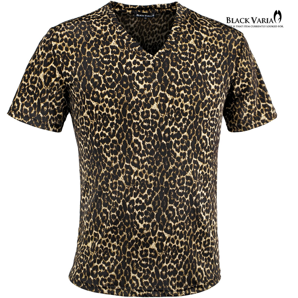 乐天商城 - BLACK VARIA ブラックバリア blackvaria Tシャツ ヒョウ 豹 Vネック メンズ レオパード 日本製 スリム 半袖Tシャツ mens ファッション おしゃれ(ブラウン茶) 233150