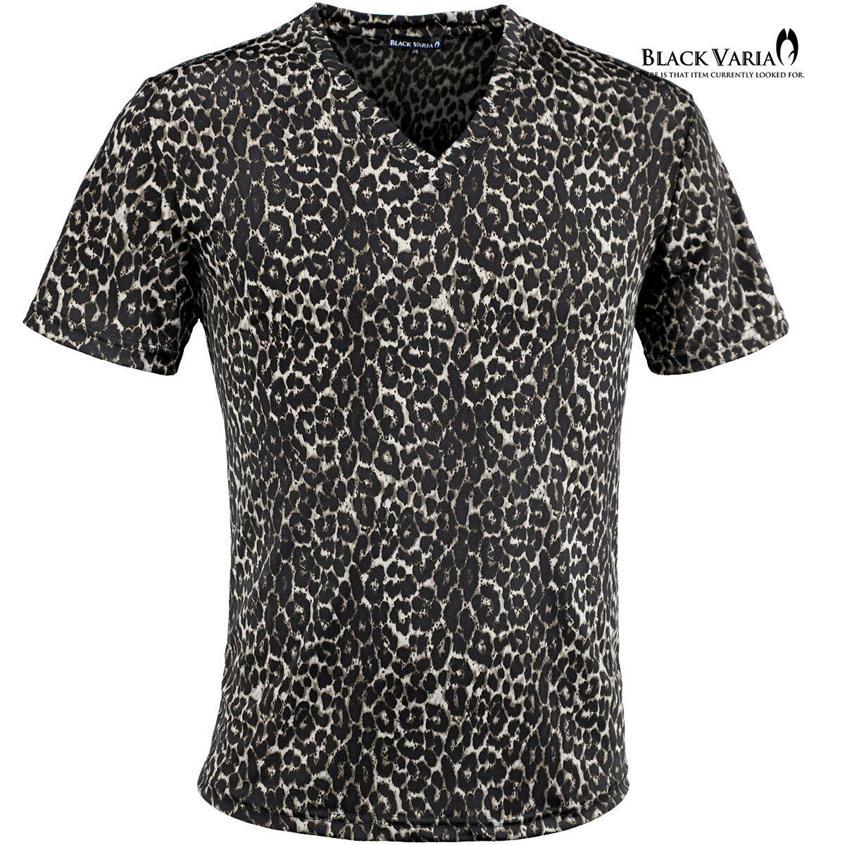 乐天商城 - BLACK VARIA ブラックバリア blackvaria Tシャツ ヒョウ 豹 Vネック メンズ レオパード 日本製 スリム 半袖Tシャツ mens ファッション おしゃれ(グレー灰グレージュ) 233150