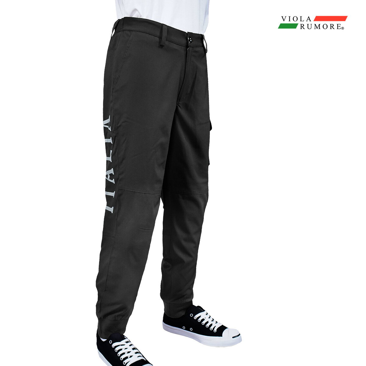 樂天商城 - VIOLA rumore ヴィオラ ビオラ カーゴパンツ 裾リブ メンズ テーパードパンツ ストレッチ ボトム mens(ブラック黒) 42119