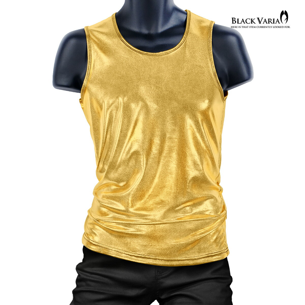 BLACK VARIA ブラックバリア blackvaria タンクトップ 光沢 メタリック 箔 メンズ 日本製 ストレッチ 細身 タンク スリム mens フ...