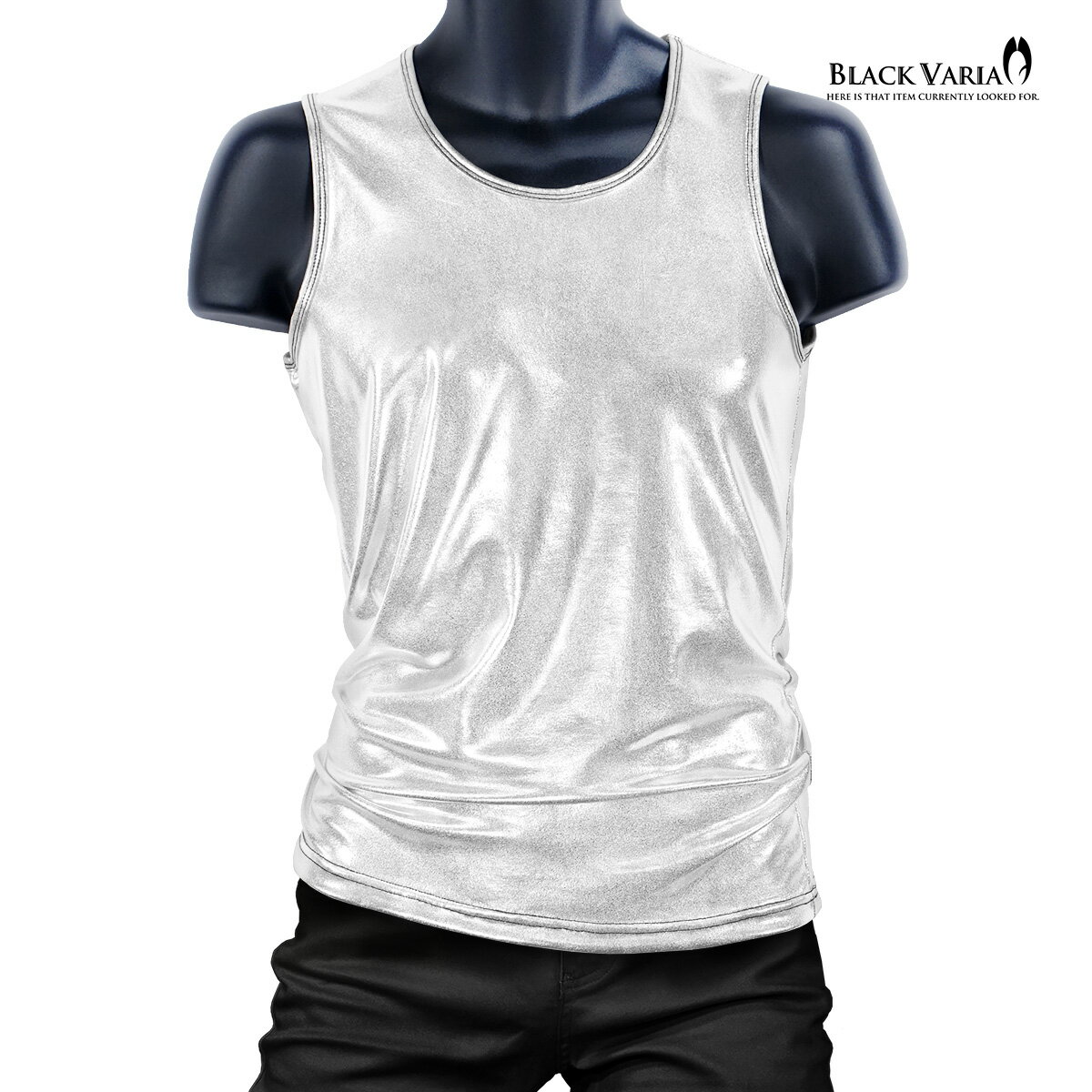 BLACK VARIA ブラックバリア blackvaria タンクトップ 光沢 メタリック 箔 メンズ 日本製 ストレッチ 細身 タンク スリム mens フ...