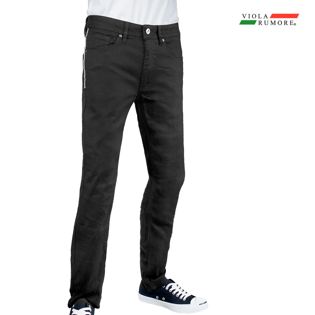 VIOLA rumore ヴィオラ ビオラ デニム ロングパンツ メンズ テーパードパンツ ストレッチ ボトム mens(ブラック黒) 42206