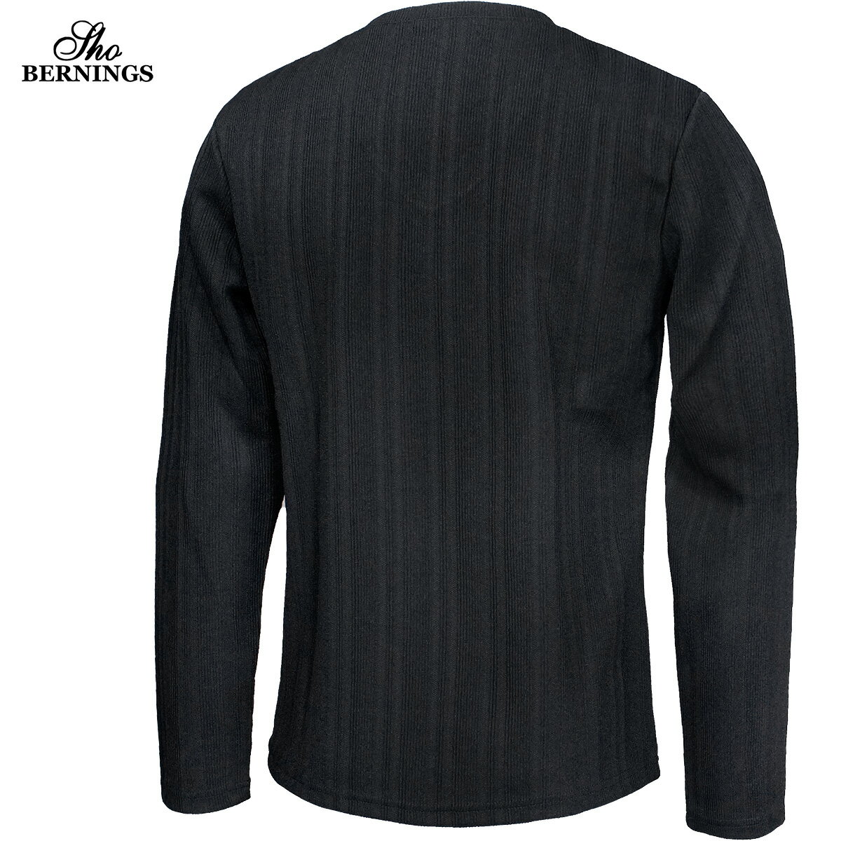 Tシャツ 長袖 Vネック ストライプ柄 ジャガード メンズ シンプル ロンT mens(ブラック黒) 361253