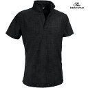 ポロシャツ イタリアンカラー パイルジャガード メンズ スキッパー 半袖 襟ワイヤー ストレッチ ポロ mens(ブラック黒) 328152(4)