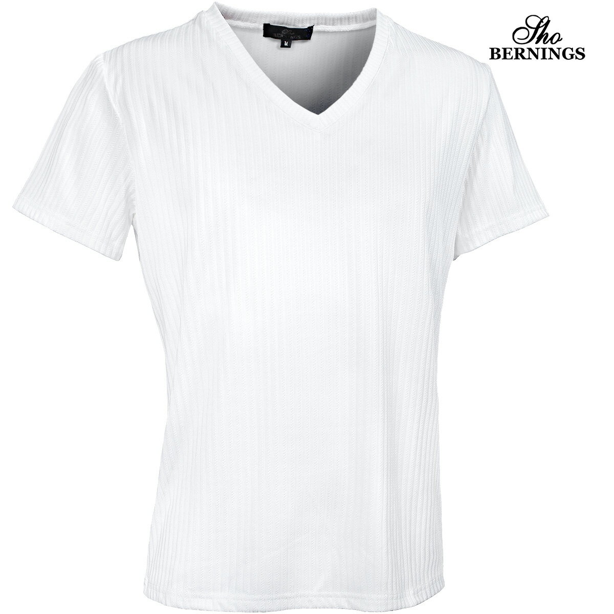 乐天商城 - Tシャツ Vネック ストライプ柄 メンズ シンプル 半袖 mens(ホワイト白) 329452