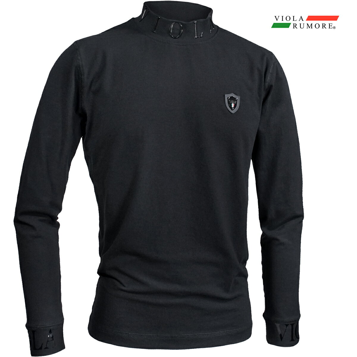 乐天商城 - VIOLA rumore ヴィオラ ビオラ Tシャツ モックネック 襟ロゴ メンズ 長袖Tシャツ mens(ブラック黒) 62108