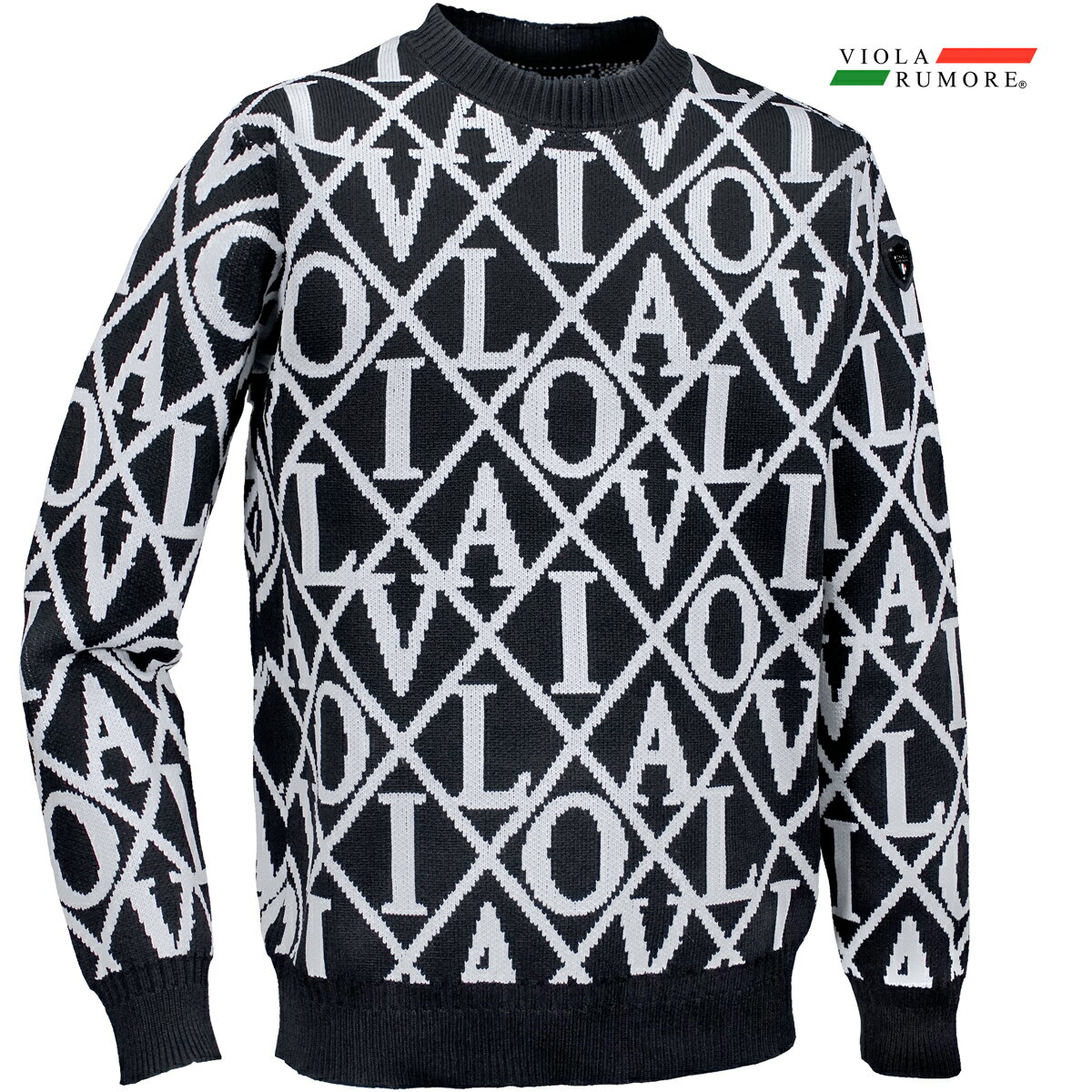 VIOLA rumore ヴィオラ ビオラ ニット セーター クルーネック ロゴ ダイヤ柄 メンズ mens(ブラック黒) 62125
