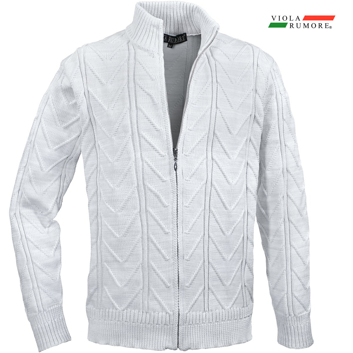 VIOLA rumore ヴィオラ ビオラ ニット フルジップアップ ケーブル編み メンズ ライトアウター ニットジャケット mens(ホワイト白) 62128