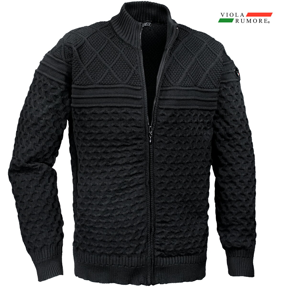 VIOLA rumore ヴィオラ ビオラ ニット フルジップアップ ケーブル編み メンズ ライトアウター ニットジャケット mens(ブラック黒) 62129