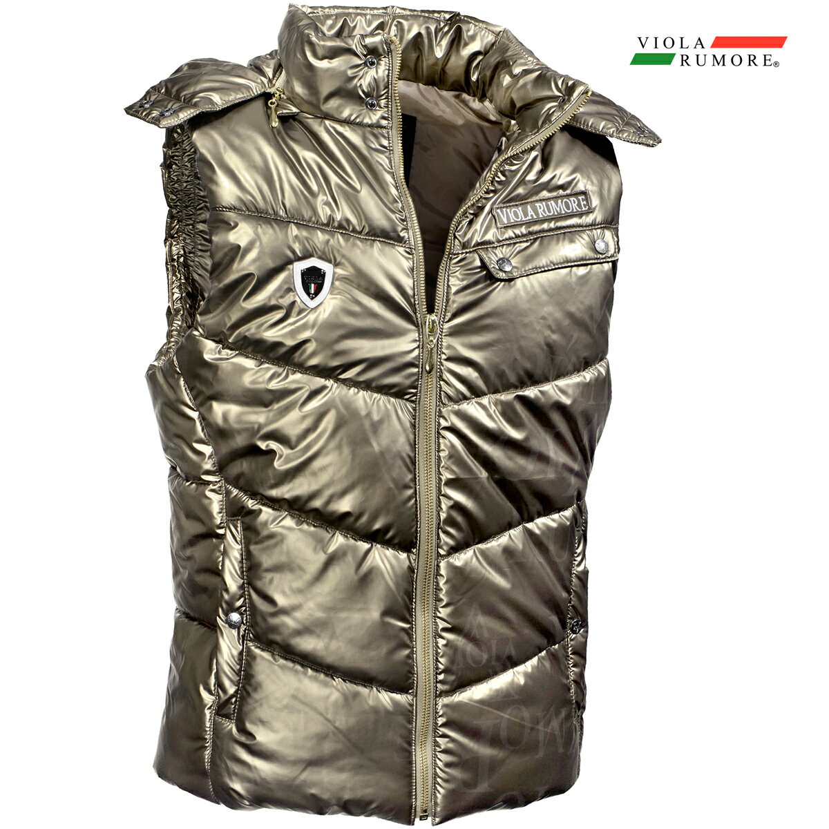 VIOLA rumore ヴィオラ ビオラ 中綿ベスト パーカー シレー メンズ アウター 総柄プリント フルジップ..