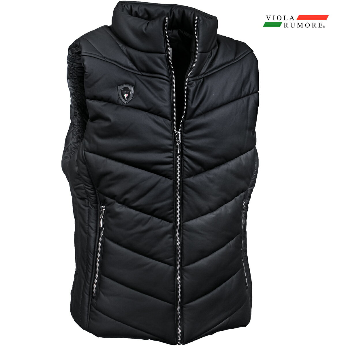 VIOLA rumore ヴィオラ ビオラ 中綿ベスト 合成皮革 メンズ アウター 刺繍 フルジップベスト mens ファッション(ブラック黒) 62102