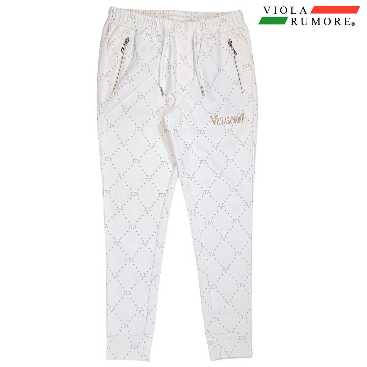 乐天商城 - VIOLA rumore ヴィオラ ビオラ ロングパンツ ロゴ柄 総柄 スーパーストレッチ メンズ ボトム mens(ホワイト白) 62115