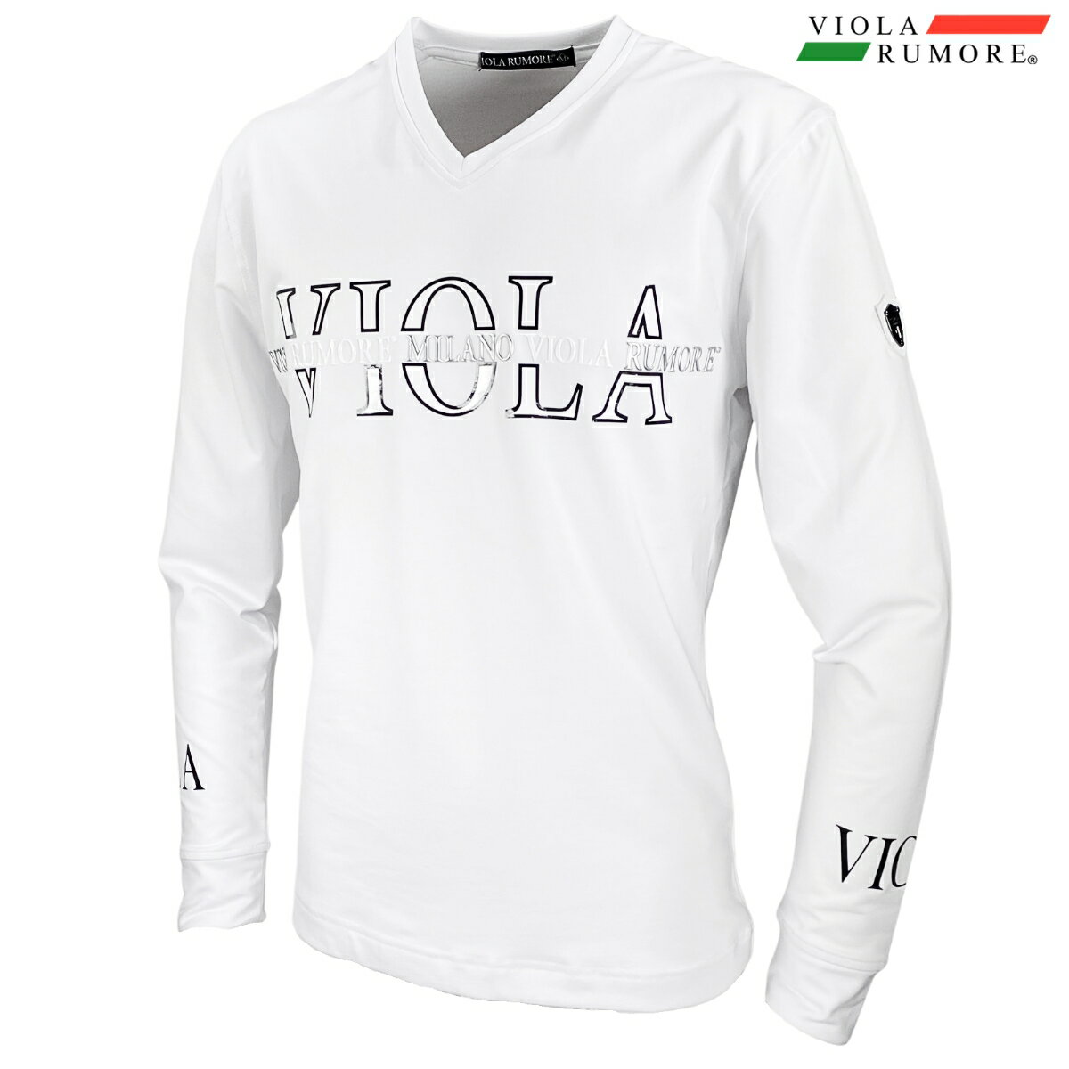 樂天商城 - VIOLA rumore ヴィオラ ビオラ Tシャツ 長袖 Vネック ロゴ 高周波プリント ロンT mens メンズ(ホワイト白) 62203