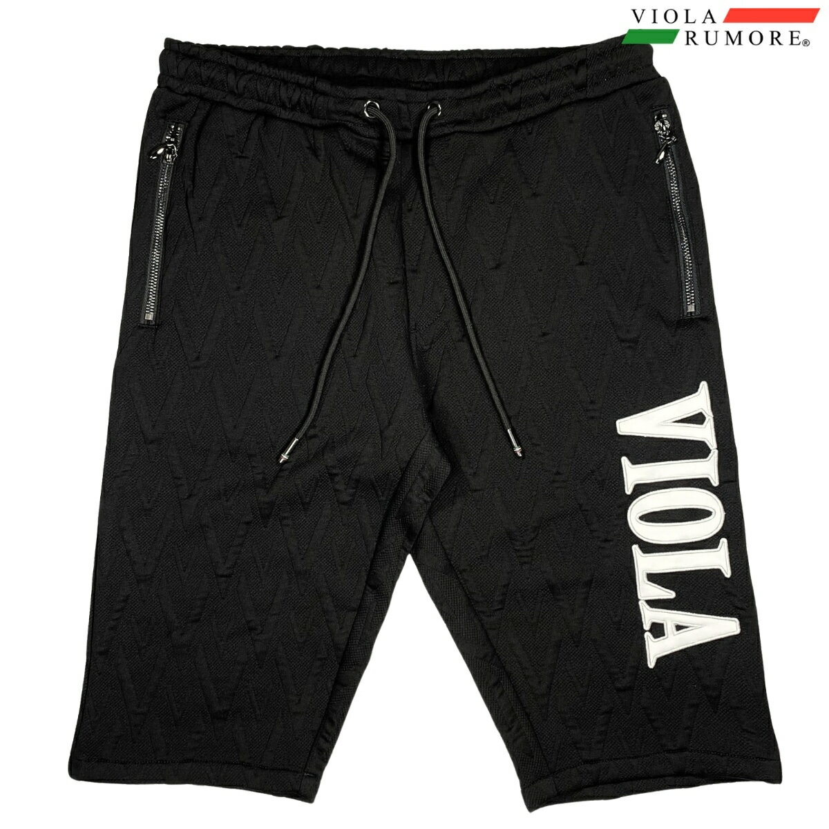 VIOLA rumore ヴィオラ ビオラ ハーフパンツ ロゴPUワッペン V柄ジャガード ストレッチ メンズ ボトム mens(ブラック黒) 62309