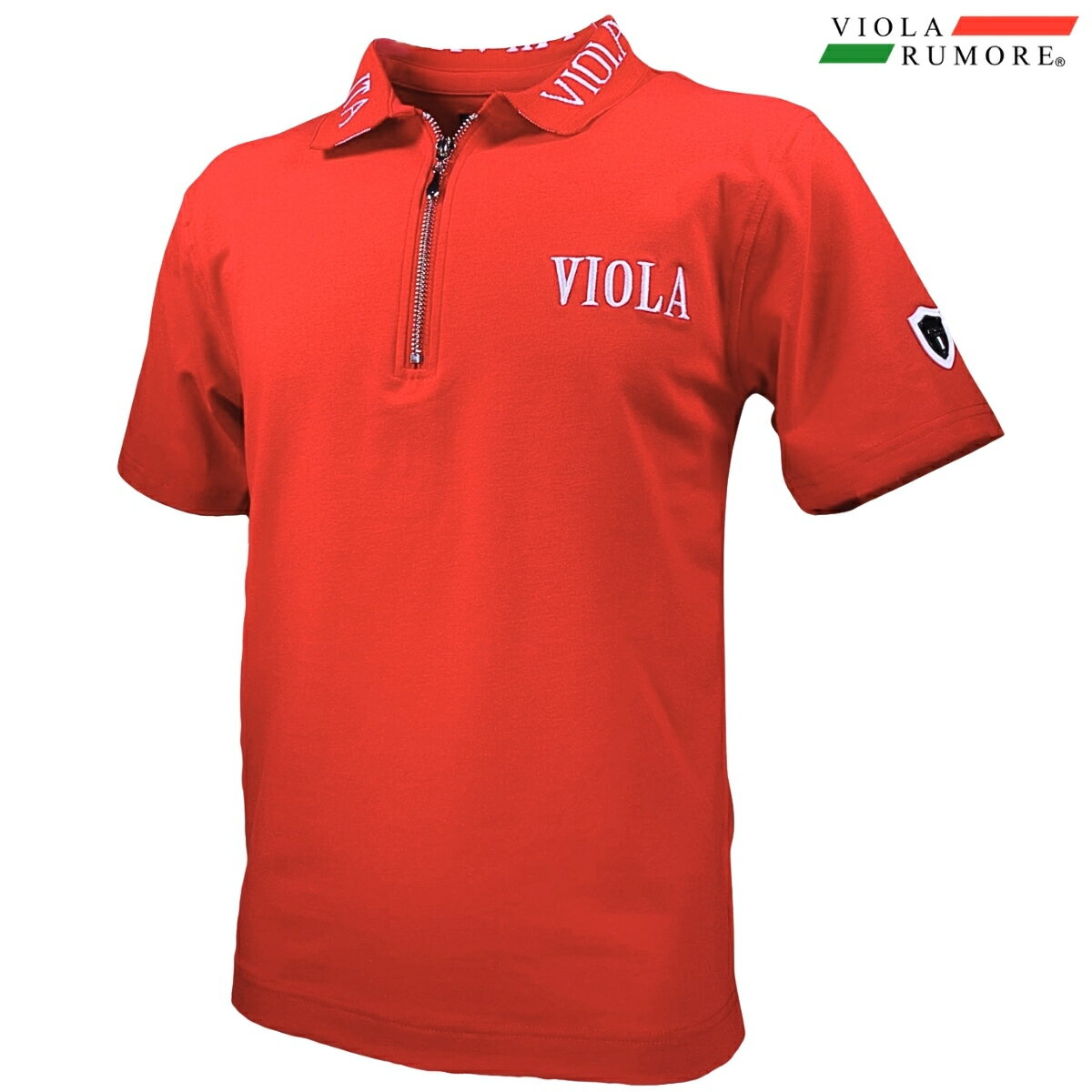乐天商城 - VIOLA rumore ヴィオラ ビオラ ポロシャツ ハーフZIP 襟ロゴ 半袖 mens メンズ(レッド赤) 62319