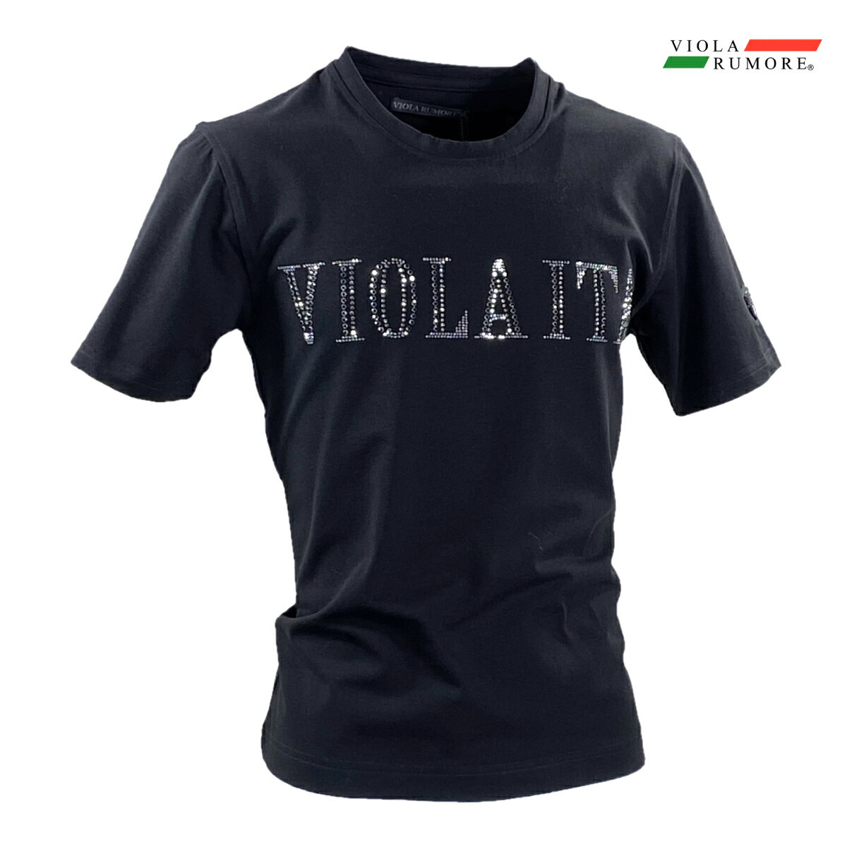 乐天商城 - VIOLA rumore ヴィオラ ビオラ Tシャツ 半袖 クルーネック ラインストーン シンプル ロゴ メンズ(ブラック黒) 62320