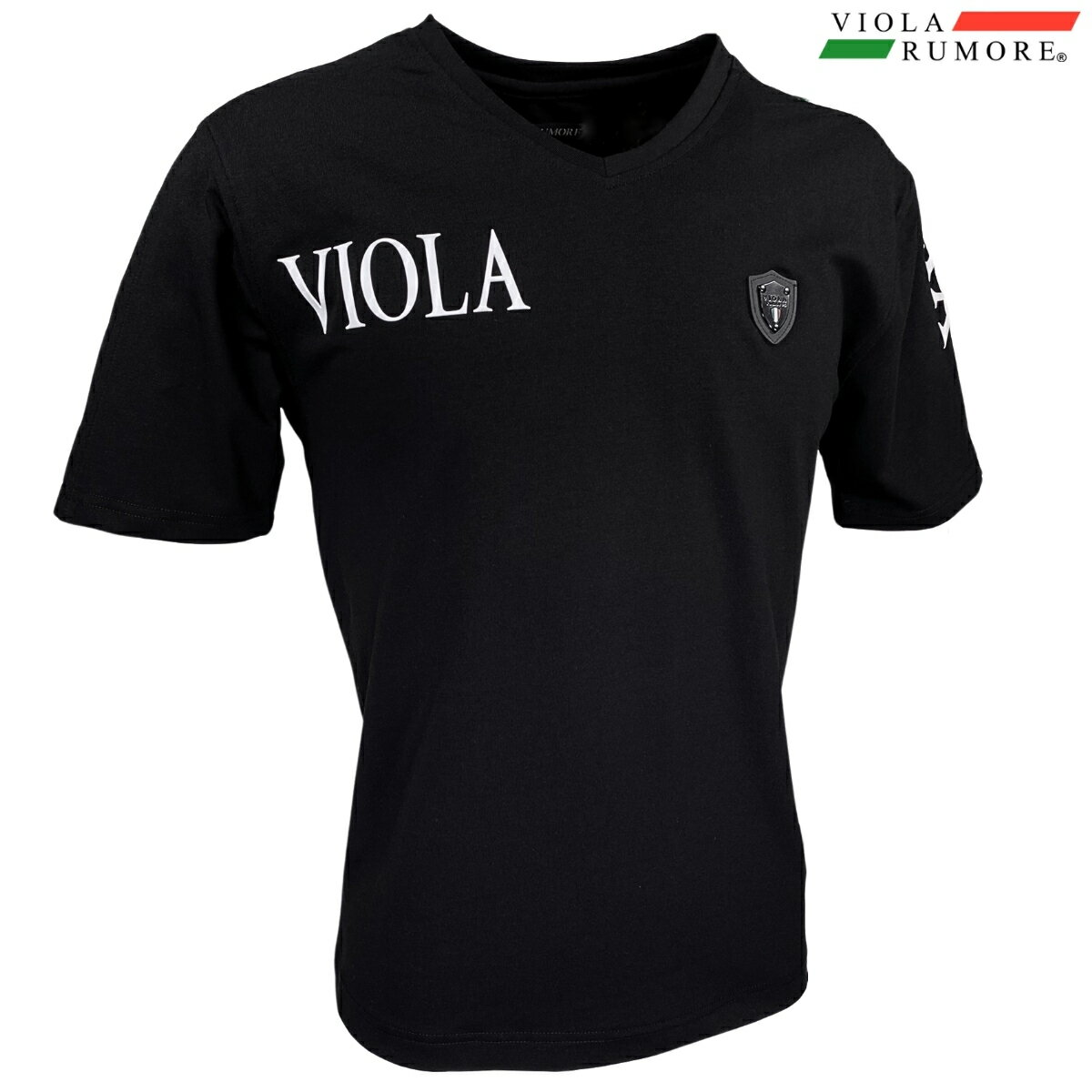 樂天商城 - VIOLA rumore ヴィオラ ビオラ Tシャツ 半袖 Vネック 肩切り替え 刺繍 ロゴ ストレッチ mens メンズ(ブラック黒) 62325