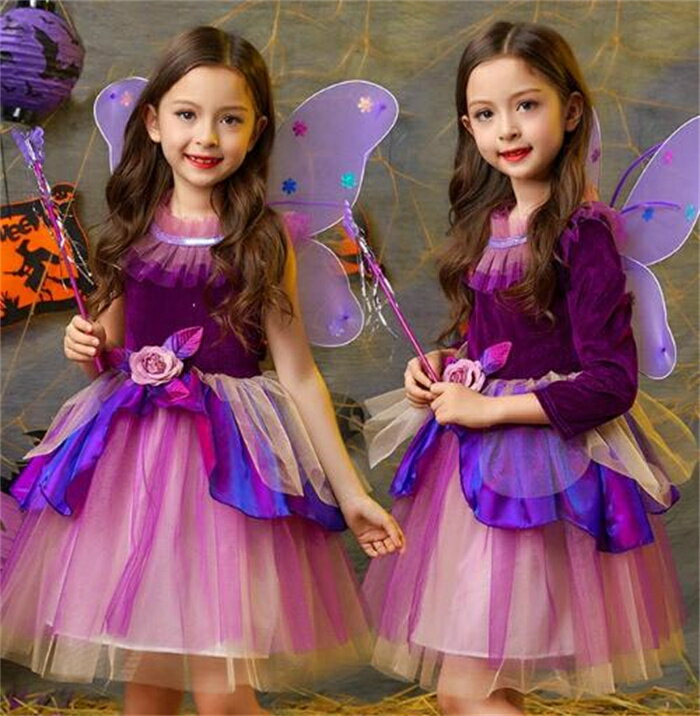 乐天商城 - ハロウィン衣装 精霊 女の子 コスプレ衣装 精霊 キッズ コスチューム 4点セット お花の妖精 魔法使い 魔法 変装 仮装 服 翼 かわいい子ども パーティー 演出服 ステージ イベント用品 halloween
