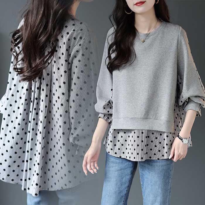 シャツ 水玉 ブラウス レディース 長袖 オーバーサイズ トップス ブラウス 長袖 オフィス フォーマル ..