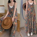 サロペット パンツ 花柄 春 夏 秋 オールインワン レディース サロペットパンツ ワイドパンツ ゆったり 体型カバー 着痩せ OL きれいめ ロング マキシ キャミ ワイドパンツ カジュアル ナチュラル 20代 30代 40代 50代