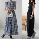 レディース サロペット ノースリーブ オールインワン サロペットパンツ ロング 夏 ワイドパンツ ハイウエスト ワイドパンツ ガウチョパンツ カジュアル きれいめ おしゃれ 涼しい オーバーオール チェック柄 宮参り 通勤 通学 外出 黒 ブラック 30代 40代 50代(4)