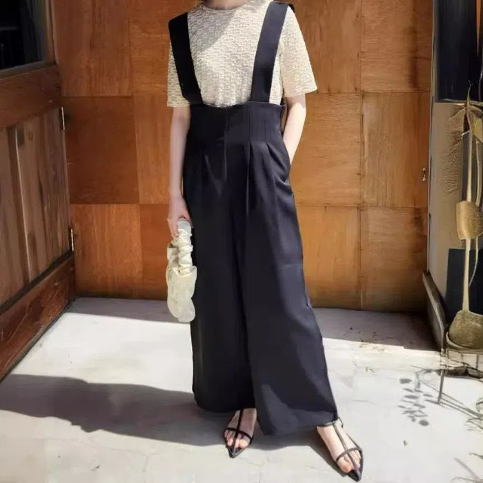 オールインワン レディース ワイドパンツ 楽ちん サロペット ワイドパンツ 春夏 きれいめ 大きいサイズ ノースリーブ 無地 オーバーオール 大人 ボトムス パンツ マキシ丈 ロング丈 カジュアル 体型カバー