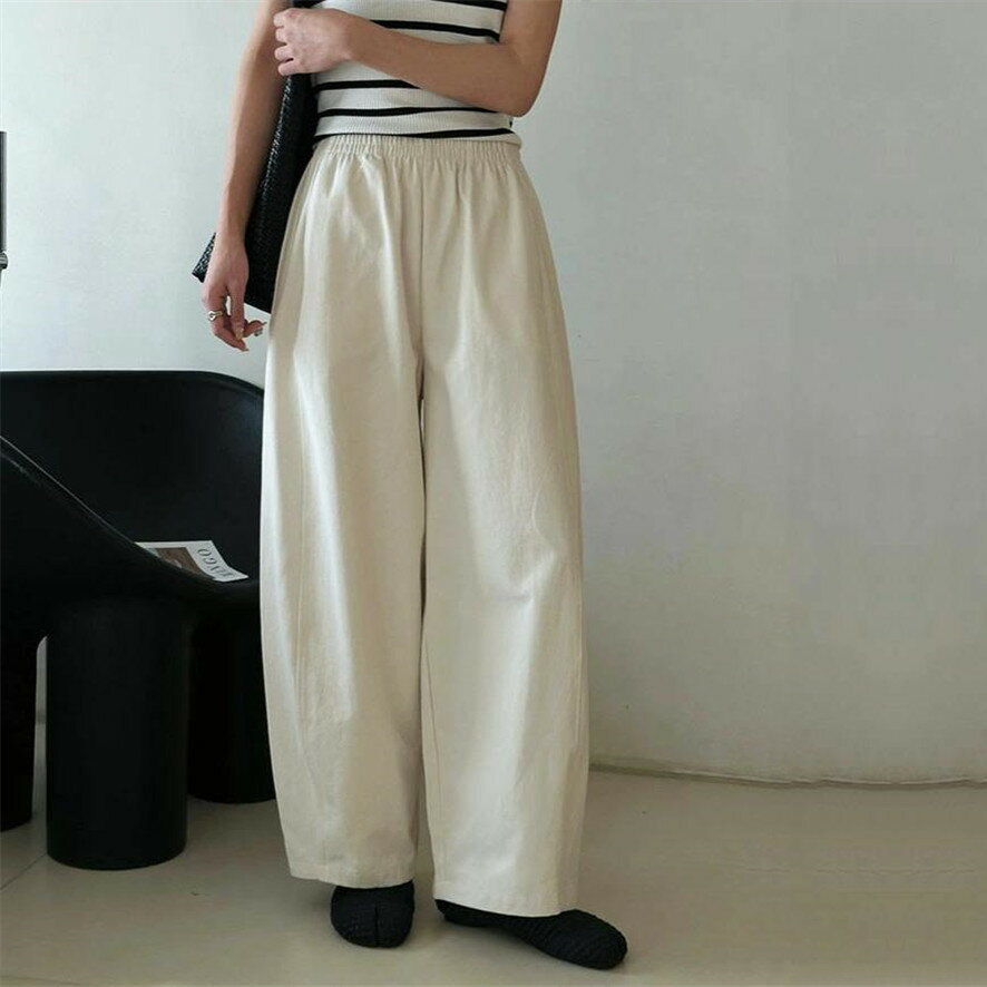 樂天商城 - コットン ワイドパンツ 春 バルーンパンツ レディース ボトムス 大きいサイズ ロングパンツ ウエストゴム 長ズボン ジーンズ 着痩せ シンプル 大人カジュアル ゆるシルエット ゆったり 体型カバー 柔らか ストレッチ 春 夏 秋 送料無料