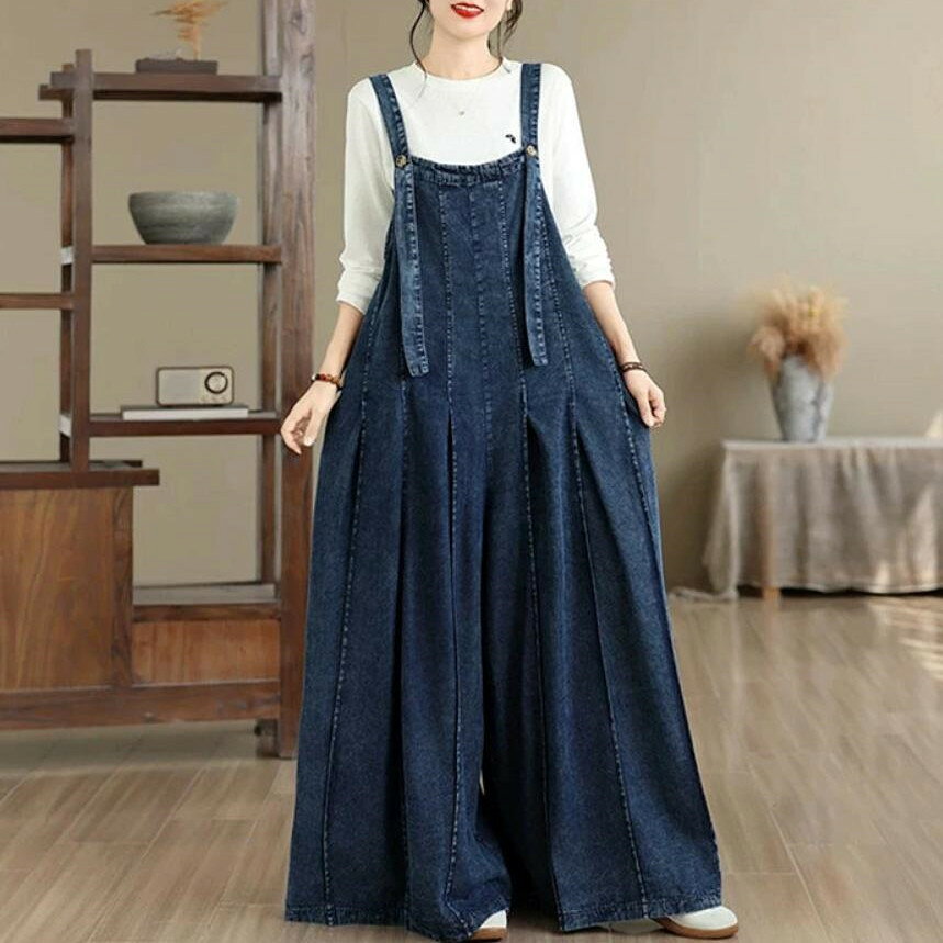 デニムサロペット パンツ レディース 春夏秋 デニム ワイドパンツ デニムサロペット オーバーオール オールインワン ゆったり 体型カバー ジーンズ カジュアル おしゃれ 細見え 着痩せ 大きいサイズ 大人可愛い レトロ 体型カバー ノースリーブ 重ね着 レイヤード