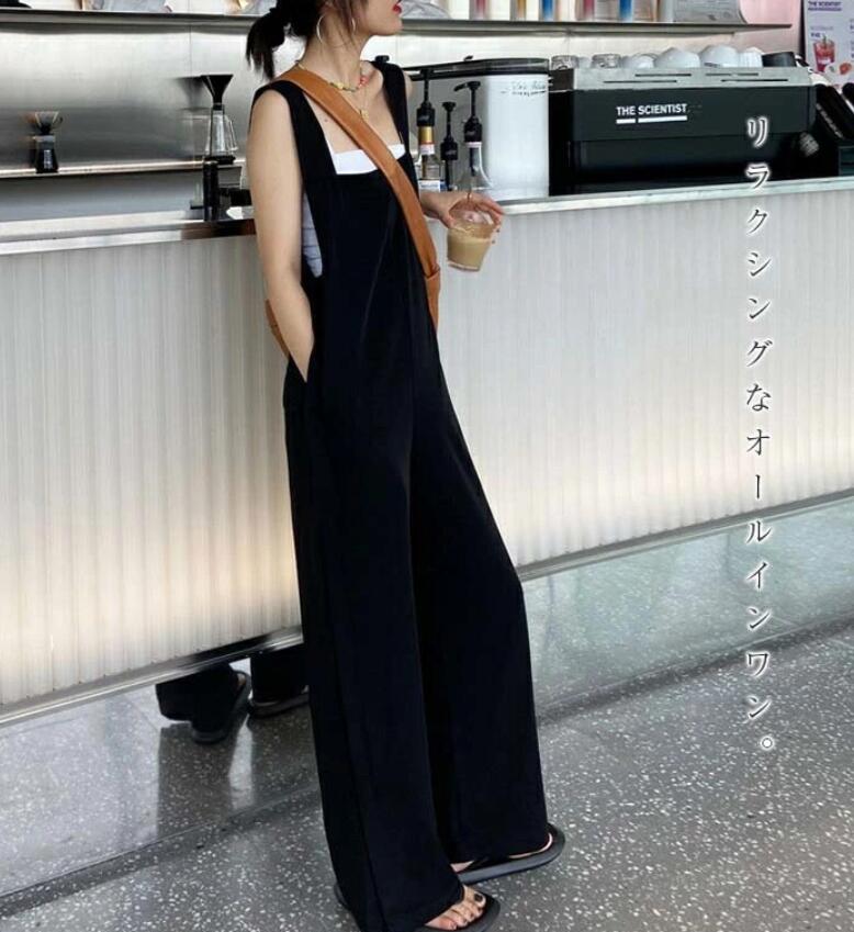 即納 サロペット レディース ロングパンツ オールインワン きれいめ オーバーオー...