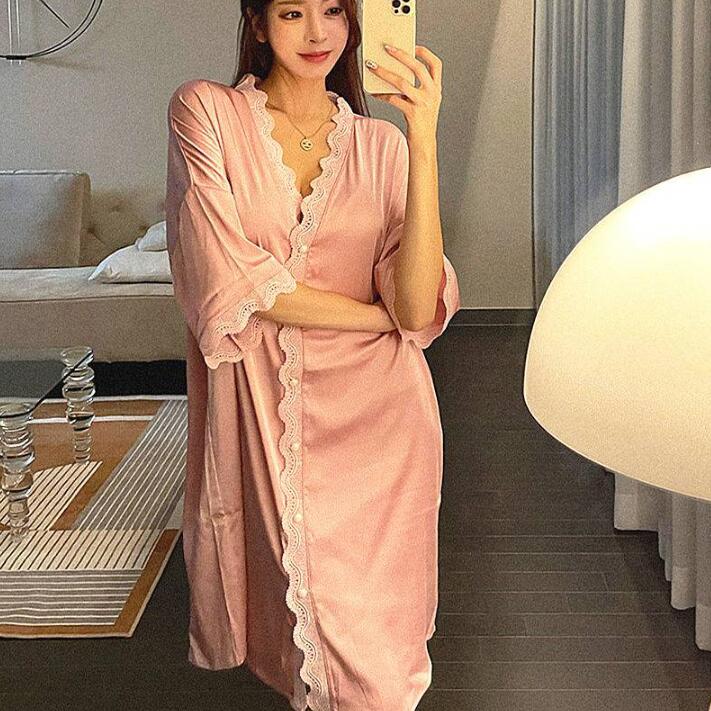 Rakuten - パジャマ レディース シャツワンピース 前開き 羽織 ワンピース セクシー かわいい vネック レース 大人可愛い フェミニン 部屋着 寝巻き ゆるゆる ルームウェア 半袖 女性パジャマ 夏 モダール 30代 40代 50代