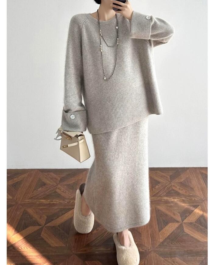 ニットセットアップ レディース セーター きれいめ ニットセーター 40代 秋冬 ニットスカート スカート 長袖 ハイネック ロングスカート スリット入り 歩きやすい 上下セット カジュアル 無地 ロング丈 オシャレ 上品 韓国風 カジュアル 2点セット オフィス
