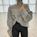 セーター オフショルダー ニットセーター レディース ニット トップス 肩出し 肩見せ ルーズ ショルダースリット 長袖 きれいめ ニットカットソー 秋 冬 春 セクシー 大人カジュアル ブラック ブルー 秋冬 通勤 通学 普段着 デート 冬コーデ 着瘦せ 二つの腕カバー(4)