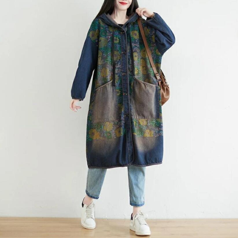 デニム コート トレンチコート スプリングコート レディース ロング コート フード付き デニムトレンチ ロング 春物 春服 ロング丈 春トレンチ コート アウター マウンテンコート 大きいサイズ カジュアル 大人 体型カバー ゆったり 春 秋 上着 ママコート 40代 送料無料