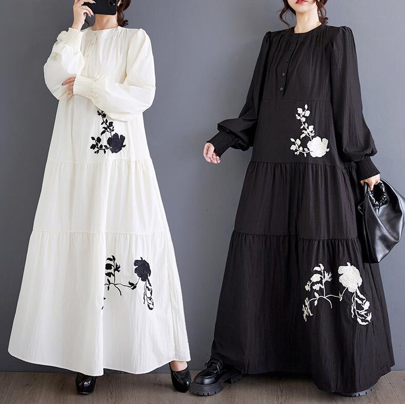 Rakuten - シャツワンピース ワンピース レディース ロング 長袖 刺繍 ワンピ 春 秋 ロングワンピース ゆったり 着痩せ ボリューム袖 春秋 レトロ Aライン 通勤 オフィス エスニック きれいめト 切り替え 大人 カジュアル おしゃれ かわいい 20代 30代 40代 50代