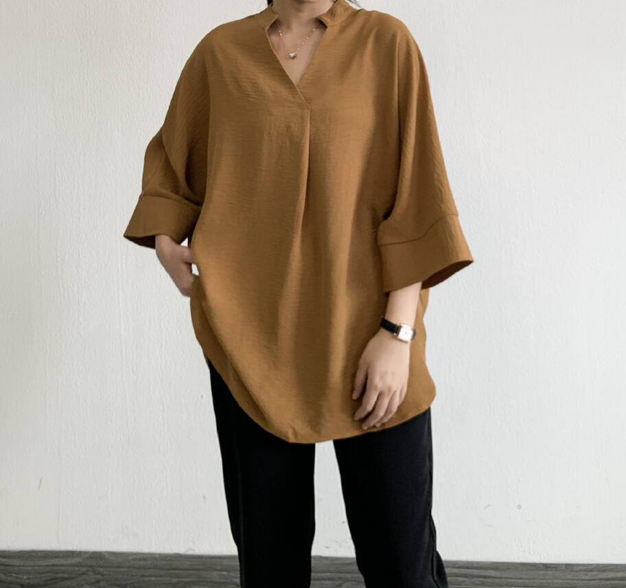 短袖 - ブラウス レディース 夏 半袖 ロングシャツ 七分袖 体型カバー aライン tシャツ 大きいサイズ ゆったり 黒シャツ きれいめ チュニック お尻カバー カジュアル 大人 おしゃれ 無地 黒 ブラック 着痩せ ナチュラル シンプル ひんやり 涼しい