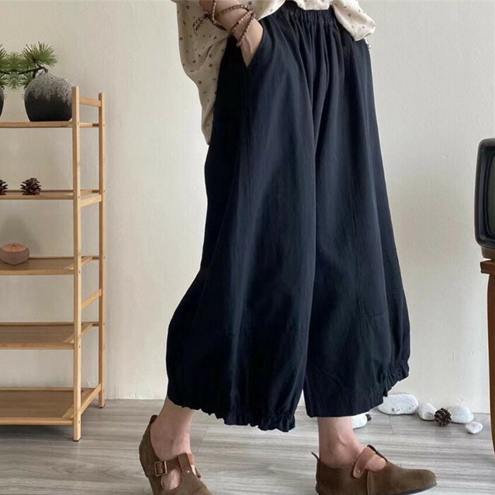 乐天商城 - ワイドパンツ バルーンパンツ レディース 春秋 パンツ ワイド 綿 綿パンツ コットン バルーン 無地 可愛い イージーパンツ ウエストゴム ボトムス ゆったり 体型カバー 着瘦せ おしゃれ カジュアル シンプル ファッション 通勤 30代 40代 50代