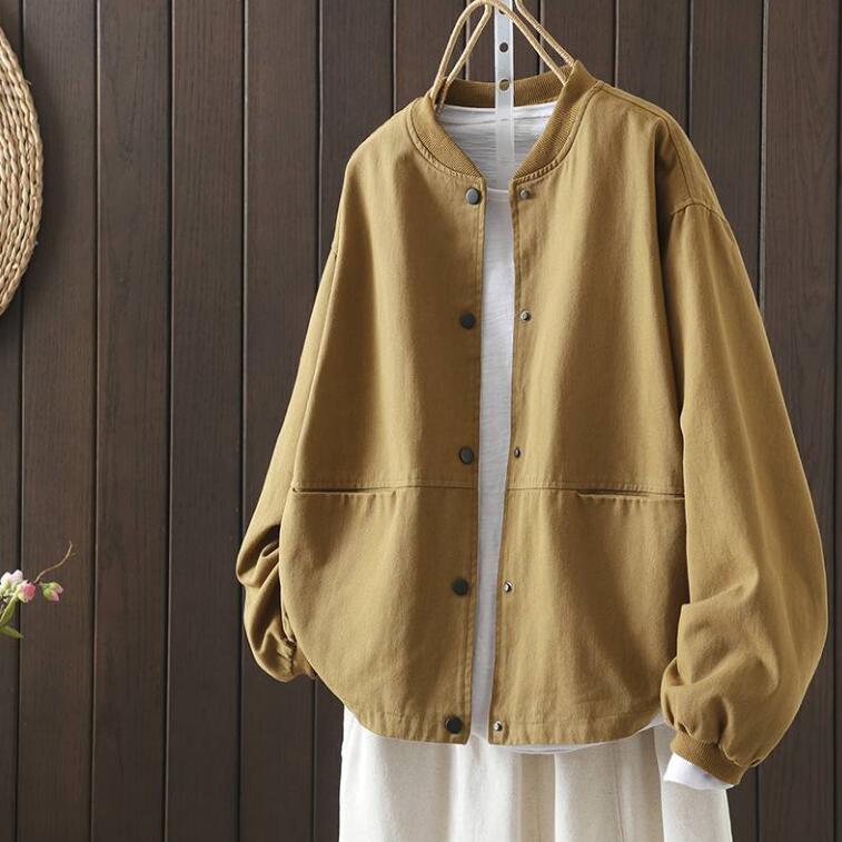 Rakuten - ジャケット アウター スウェット ノーカラー 春服 レディース プルオーバー アウター ジャケット ショート丈 無地 シンプル カジュアル 大きいサイズ 体型カバー 長袖 上着 通勤 OL 春 カジュアル 送料無料