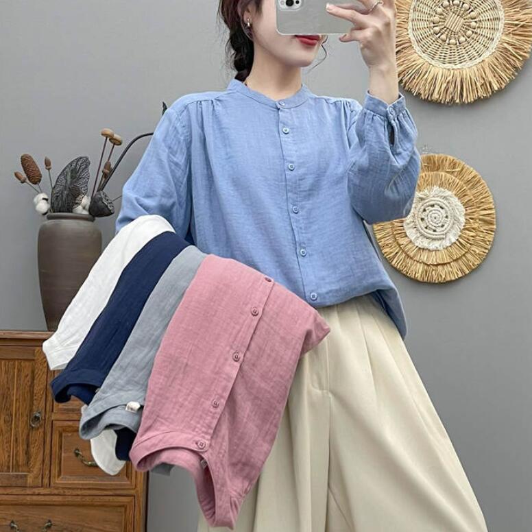 Rakuten - ガーゼ シャツ ダブルガーゼ 綿100％ 秋 春 夏 シャツブラウス レディース ブラウス 長袖 ガーゼシャツ トップス ガーゼコットン カジュアル 羽織り 冷房 エアコン対策 無地 2重ガーゼ 大きいサイズ 通勤 春秋 大人 シンプル ホワイト