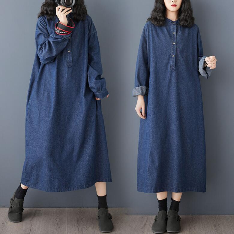 ワンピース レディース ロングワンピース 長袖 デニムワンピース ロングワンピ 無地 ドレス ワンピ Aライン きれいめ ミモレ丈 リゾート 大きいサイズ ゆったり 着痩せ 楽ちん フェミニン カジュアル 大人 可愛い 体型カバー お出かけ 春 夏 秋