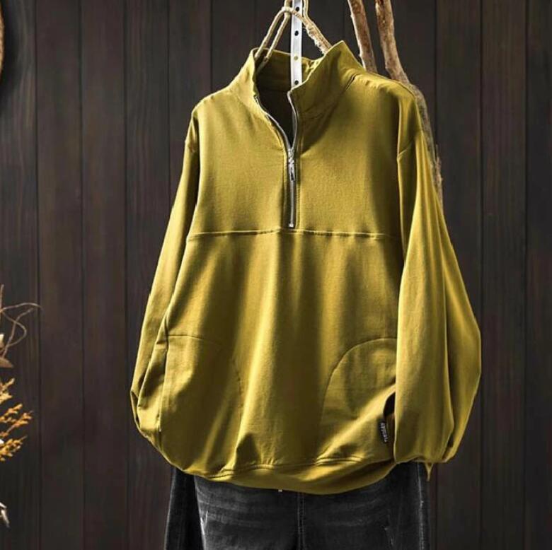 トレーナー レディース 小顔 ハーフジップ トップス オーバーサイズ tシャツ カットソー 綿 コットン ..