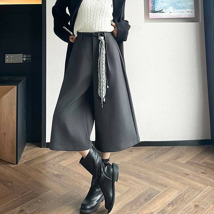 樂天商城 - ワイドパンツ レディース 春 秋 冬 ロングパンツ ロング レディース 七分丈 ガウチョパンツ パンツ 無地 きれいめ ハイウエスト シワになりにくい 美脚 黒パンツ 7分パンツ コーデ シンプル 着痩せ カジュアル 大人可愛い 大人カジュアル