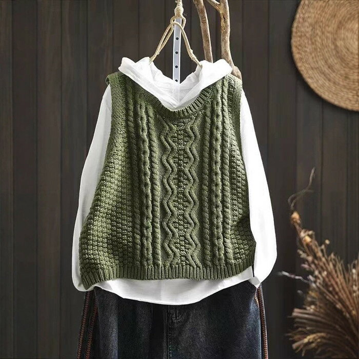 ベスト 秋 ケーブルニットベスト レディース ベスト ケーブル編み ニットベスト プルオーバー トップス ノースリーブ クルーネック レイヤード 重ね着 春秋 ベスト カジュアル 大人可愛い 女性 お出かけ 通勤 大きいサイズ ゆったり 春 秋 冬
