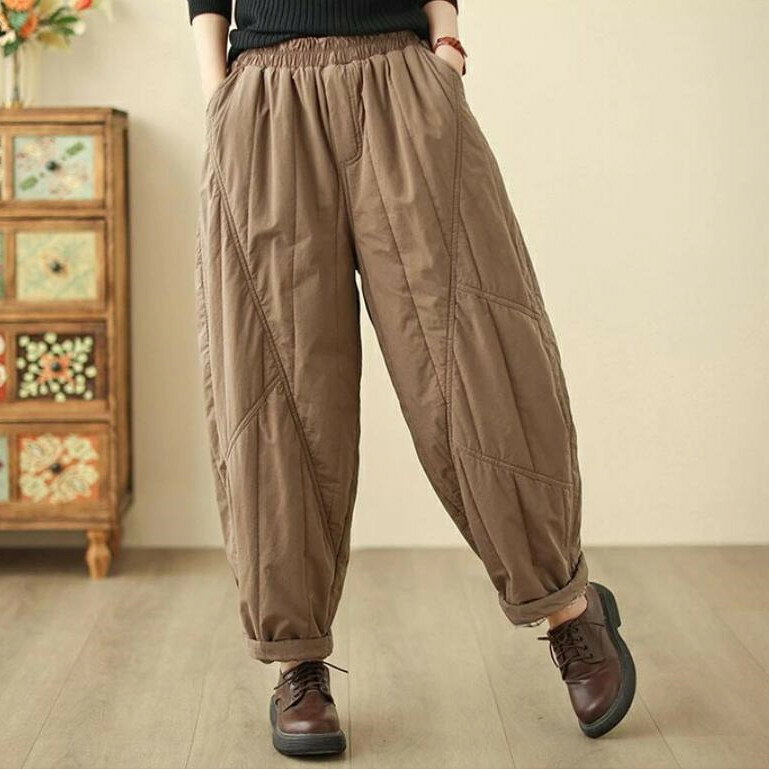 乐天商城 - ワイドパンツ キルティング バルーンパンツ レディース 秋冬 中綿パンツ キルティング 中綿パンツ 極暖 ボトムス 暖かい パンツ 長ズボン 柔らかい ウエストゴム 大人カジュアル 大きいサイズ ゆったり 美脚パンツ 防寒 スト厚手 送料無料