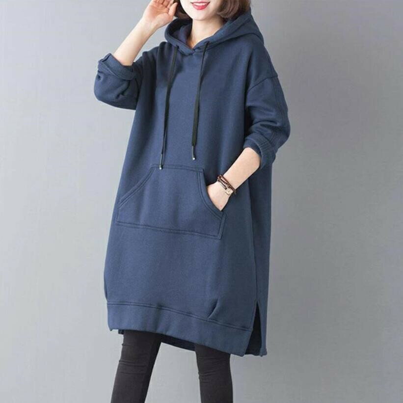 Rakuten - 裏起毛パーカー パーカー ロングパーカー レディース チュニック トップス 秋冬 裏起毛 ロング丈 長袖 無地 フード付き プルオーバーパーカー プルオーバー スウェット オーバーサイズ ゆったり 体型カバー 着瘦せ 大きいサイズ カジュアル 通勤OL 暖かい あったか