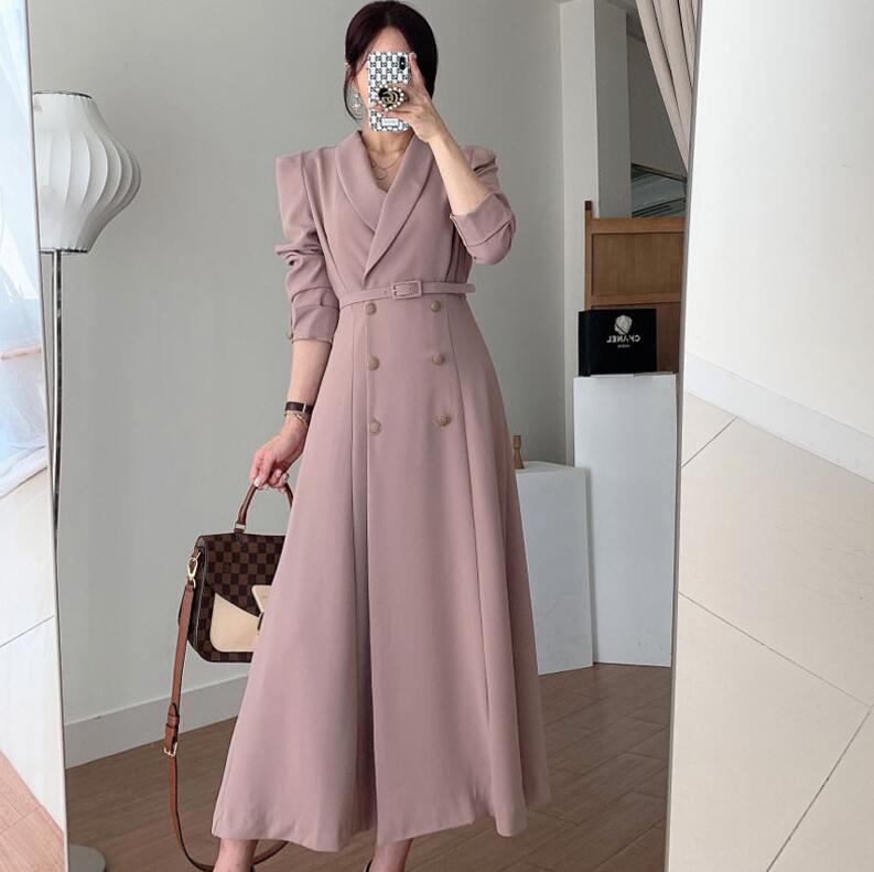 新作48H限定6%OFF ワンピース レディース 春 秋 トレンチ風ワンピース テーラード フレアワンピース スーツワンピース ハイウエスト ベルト 長袖 ロングワンピース ロング丈 無地 シンプル 上品 きれいめ フォーマル 成人式 卒業式 入園式 入学式