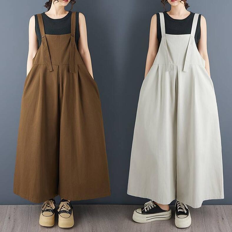 Rakuten - オールインワン サロペット パンツ レディース 大人 サロペットパンツ パンツドレス オーバーサイズ オーバーオール ワイドパンツ ガウチョパンツ コーデ カジュアル おしゃれ ロング丈 ノースリーブ ゆったり 体型カバー 春 夏 秋 無地 20代 30代 40代