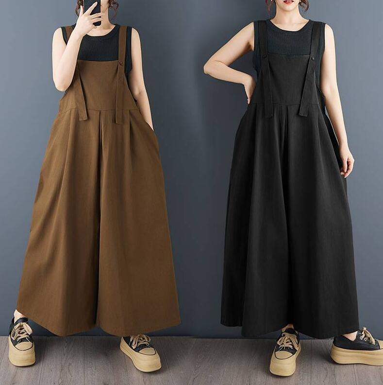 CROSS DAYのオールインワン サロペット パンツ レディース 大人 サロペットパンツ パンツドレス オーバーサイズ オーバーオール ワイドパンツ ガウチョパンツ コーデ カジュアル おしゃれ ロング丈 ノースリーブ ゆったり 体型カバー 春 夏 秋 無地 20代 30代 40代｜アングル2