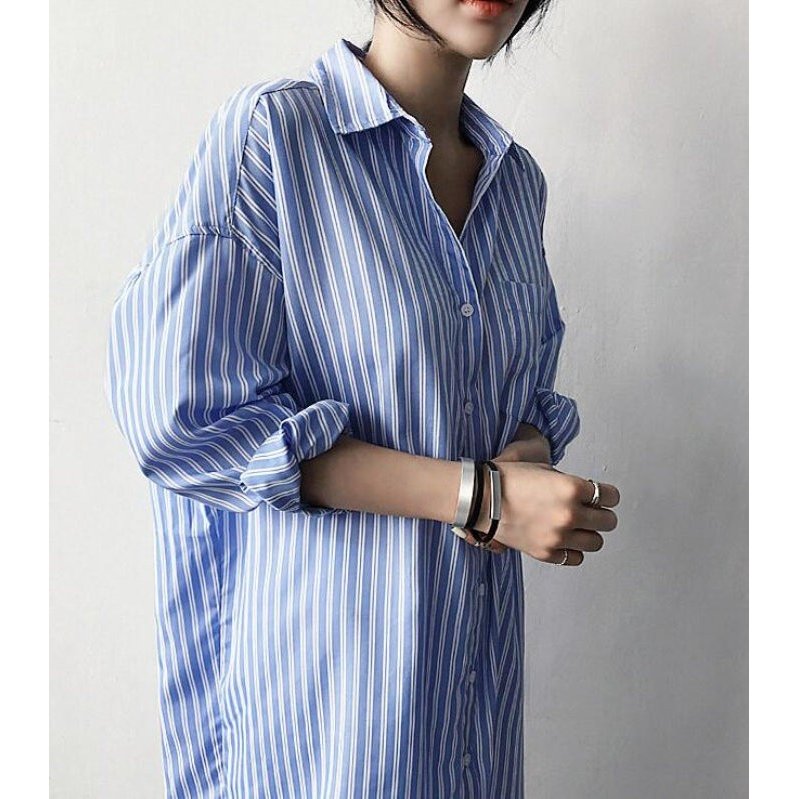 ワンピース シャツワンピース レディース 春 春夏 長袖 夏 ロングシャツ レディース ロングワンピース ロング丈 春服 長袖 ストライプ 大きいサイズ ゆったり 体型カバー 韓国風 薄手 crossday-10003450 CROSS DAY サンプル画像2